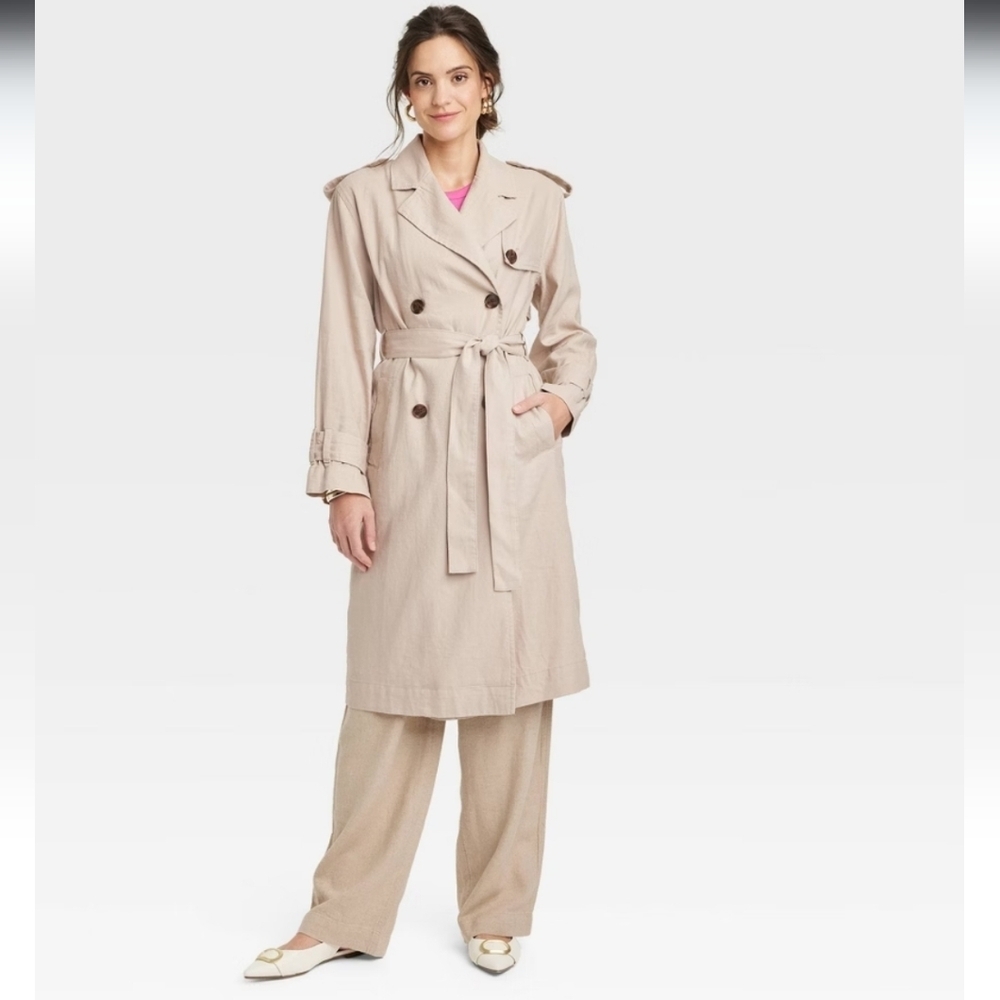 Classic Linen Trench Coat - A New Day Tan XL NO BELT